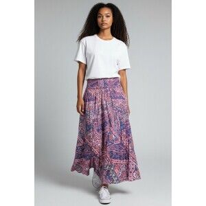 Ba&sh Maxi Skirt Womens Large Multi Floral Paisley Stretch Smocked Waist Pull On